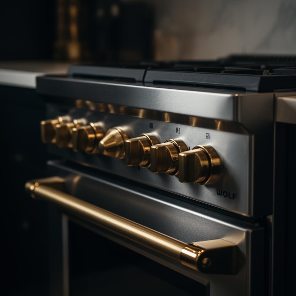 Wolf range with brass knobs